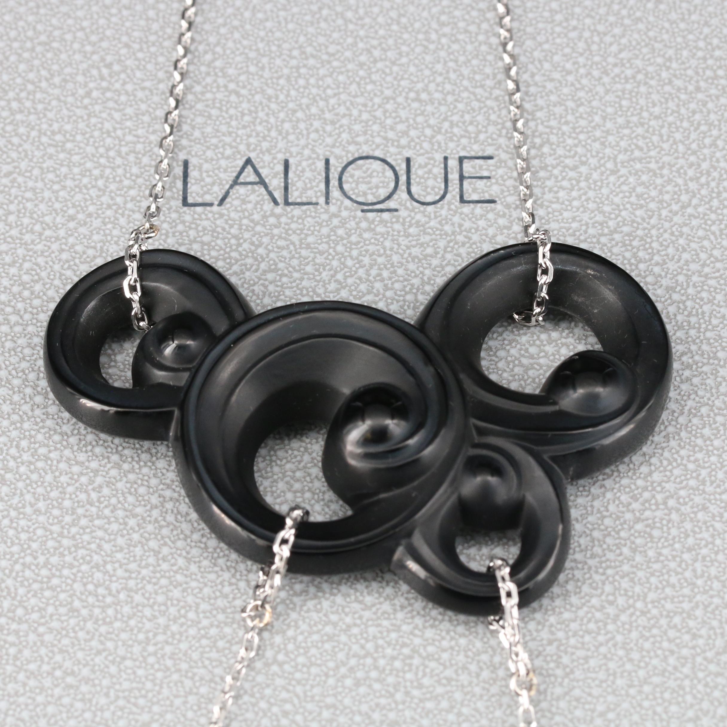 Lalique "Lijiang Noir" Sterling Crystal Necklace