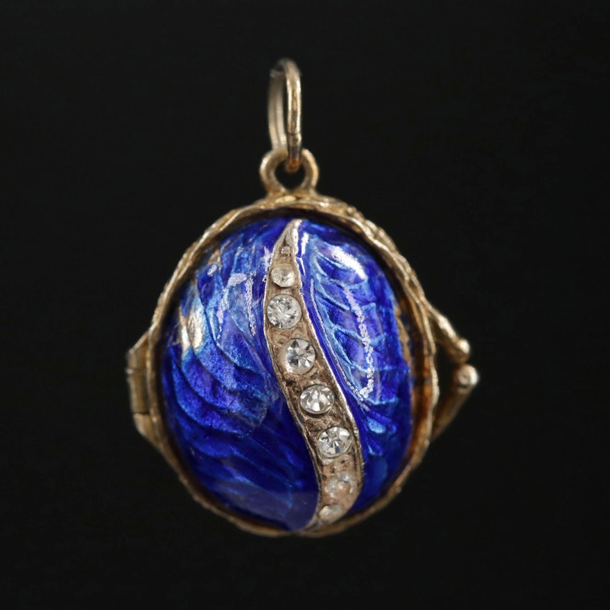 Sterling Silver Enamel and Crystal Fabergé Style Egg Locket