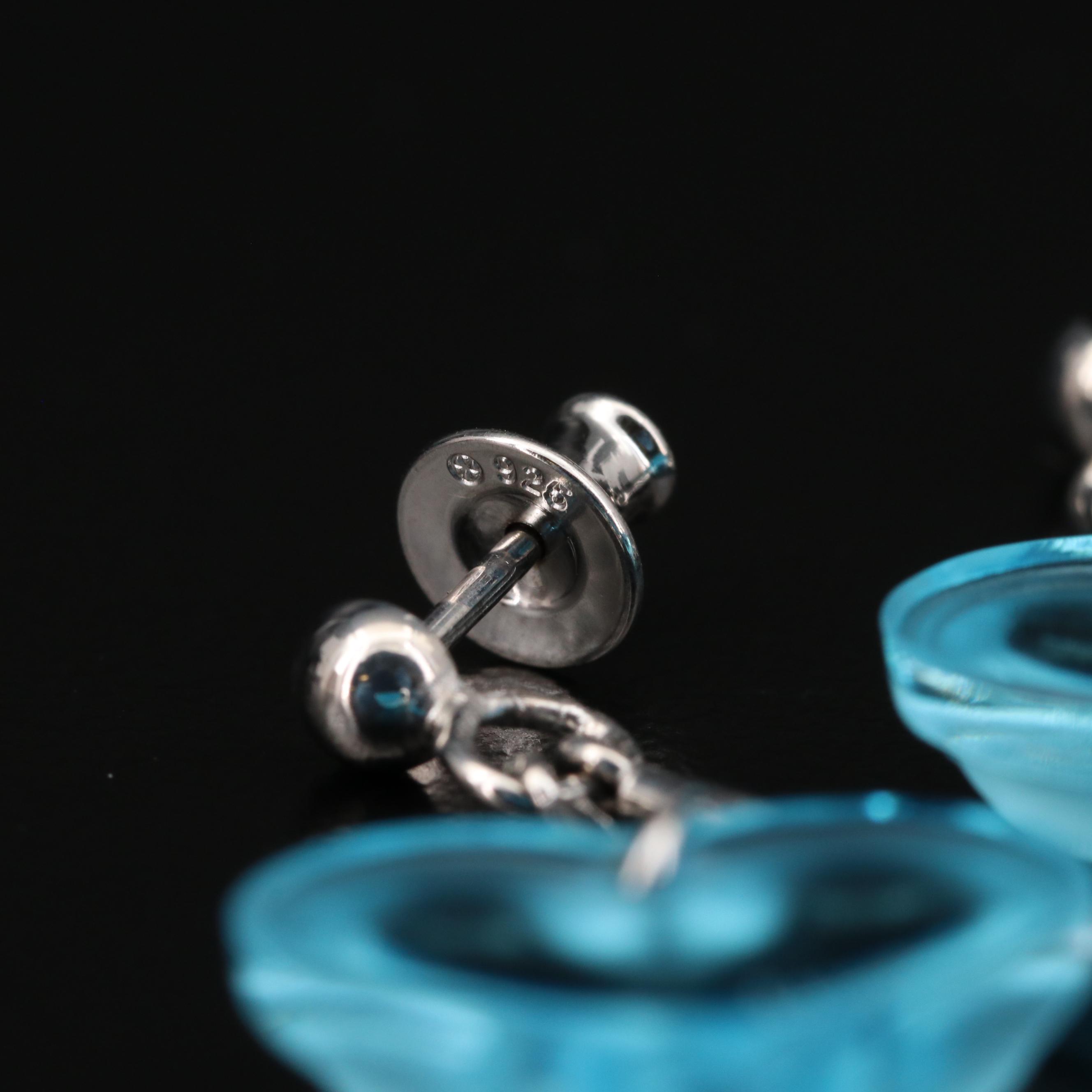 Lalique "Coeur" Sterling Silver Blue Crystal Double Heart Dangle Earrings