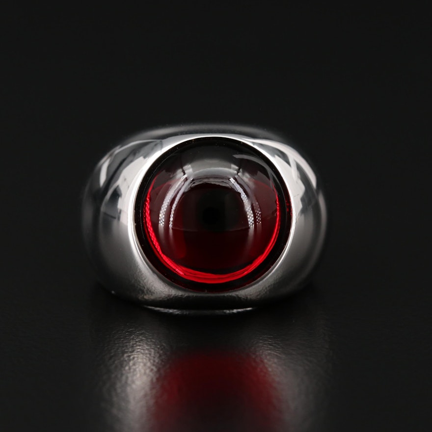 Lalique Sterling Silver Red Crystal Cabochon Ring