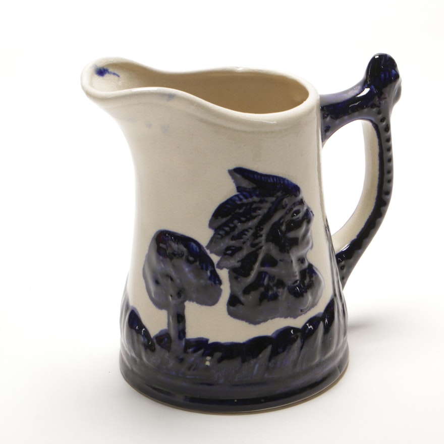 Blue and While Ceramic Pitcher, Mid to Late 20th Century