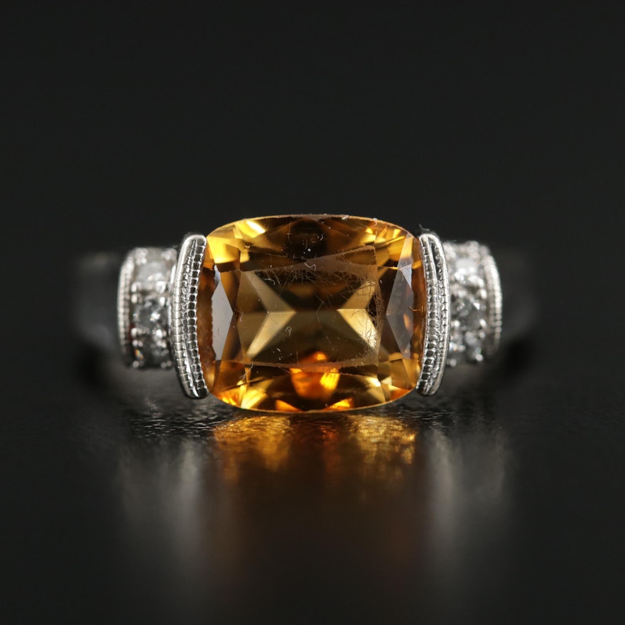 14K Gold Citrine and Diamond Ring
