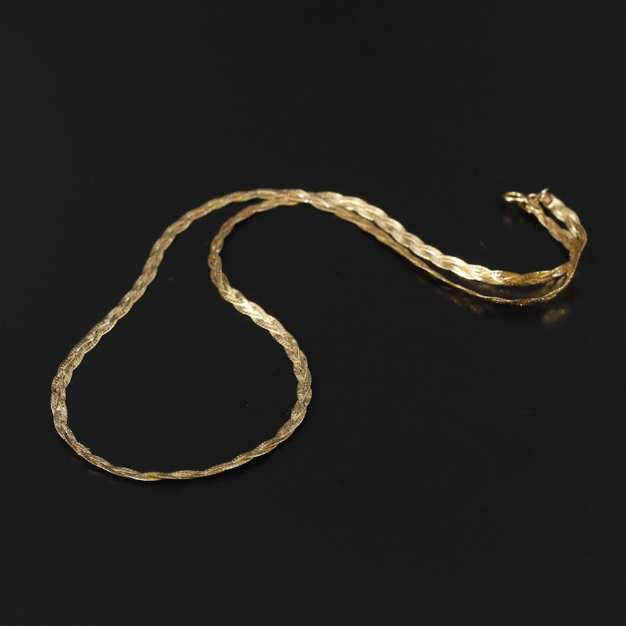 14K Yellow Gold Weaved Herringbone Chain Necklace