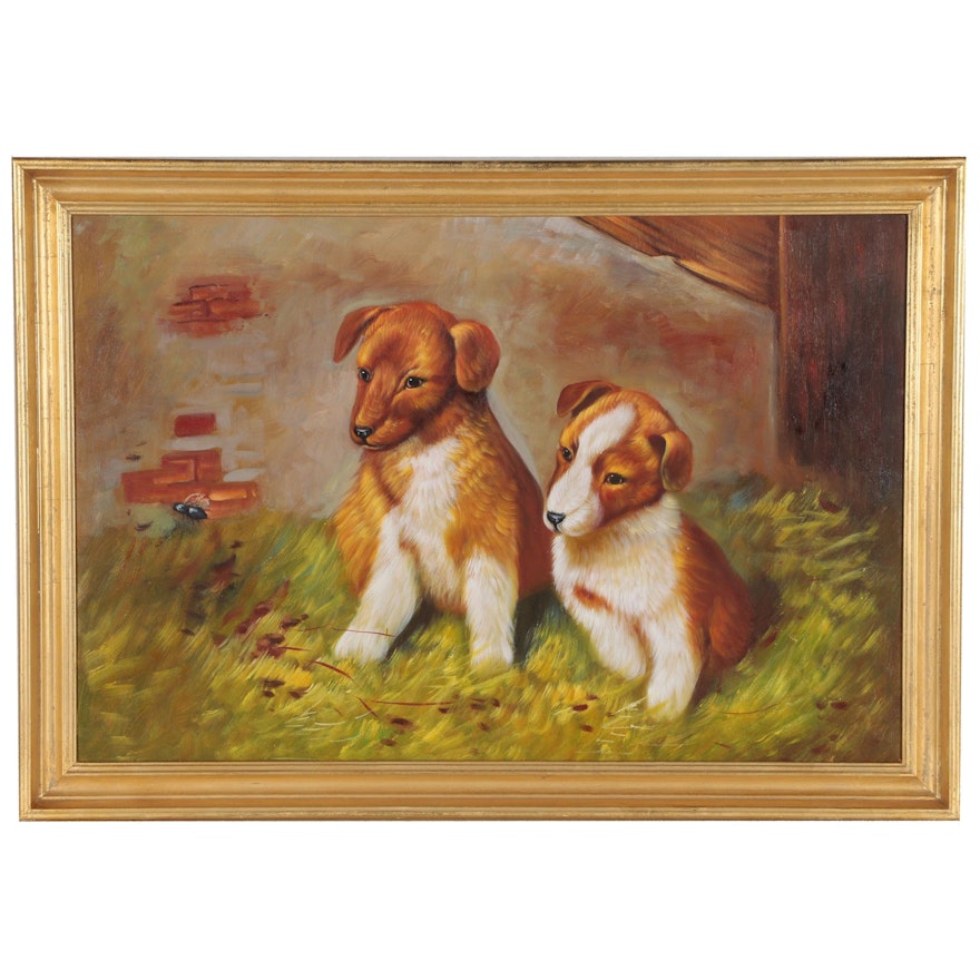 Oil Painting of Two Puppies