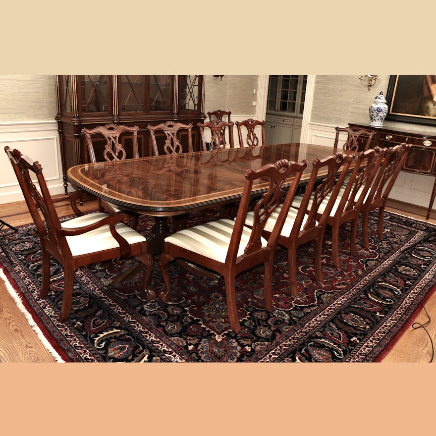 Bernhardt Chippendale Style Mahogany Leaf Dining Table and Chairs