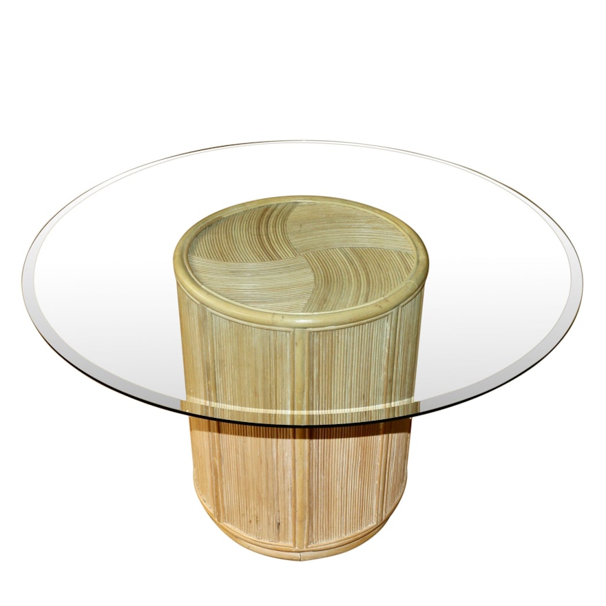 Glass Top Round Table With Wicker Base