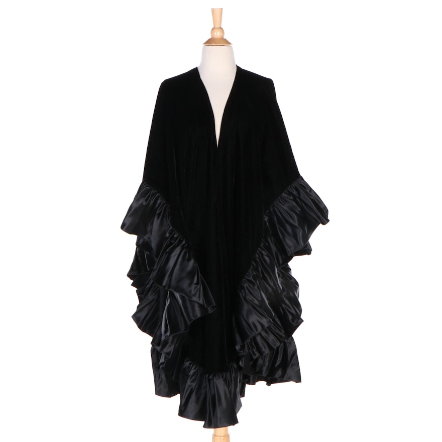 Kathleen for Sweet Herb Black Velvet and Satin Ruffled Cape