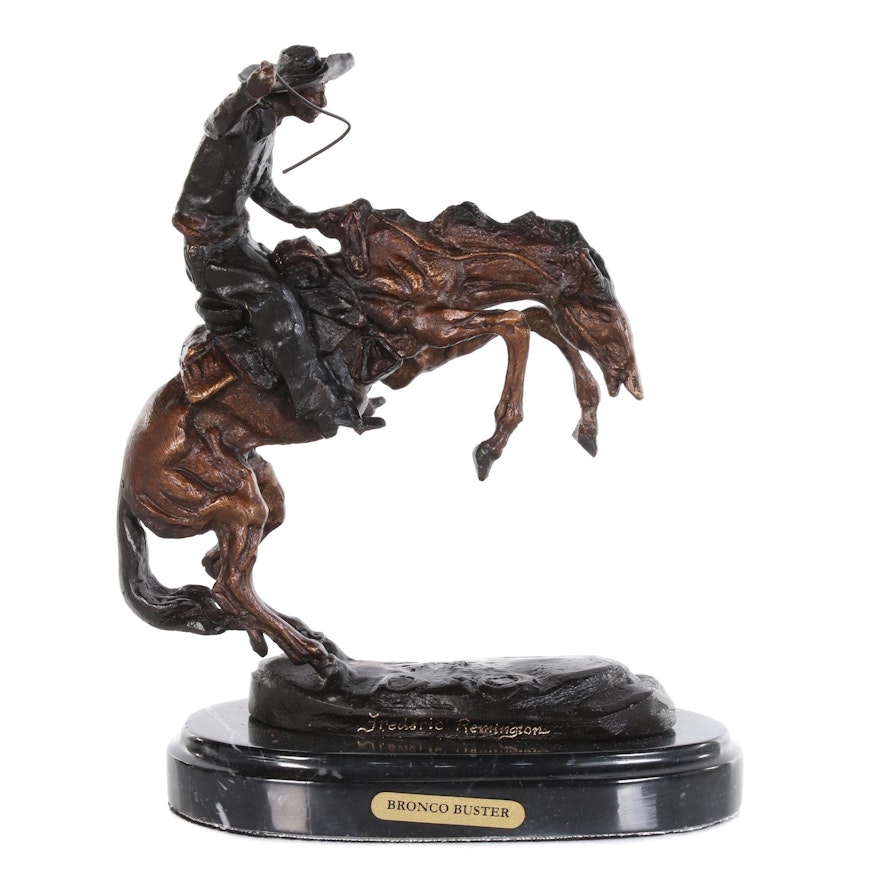 Brass Sculpture after Frederic Remington "Bronco Buster"