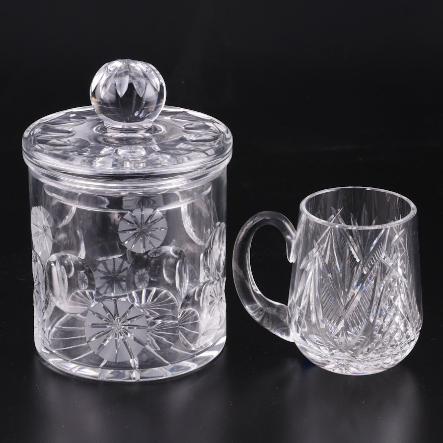 Waterford Crystal Tankard with Cut Crystal Biscuit Jar, Mid to Late 20th Century