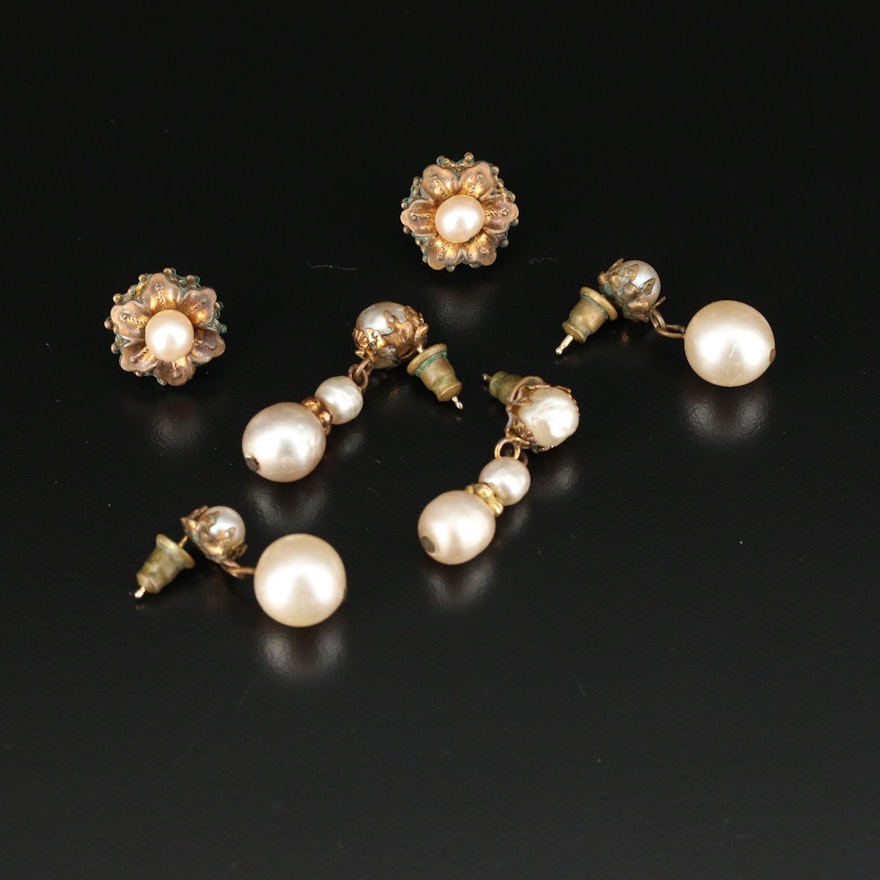 Miriam Haskell Vintage Imitation Pearl Earrings