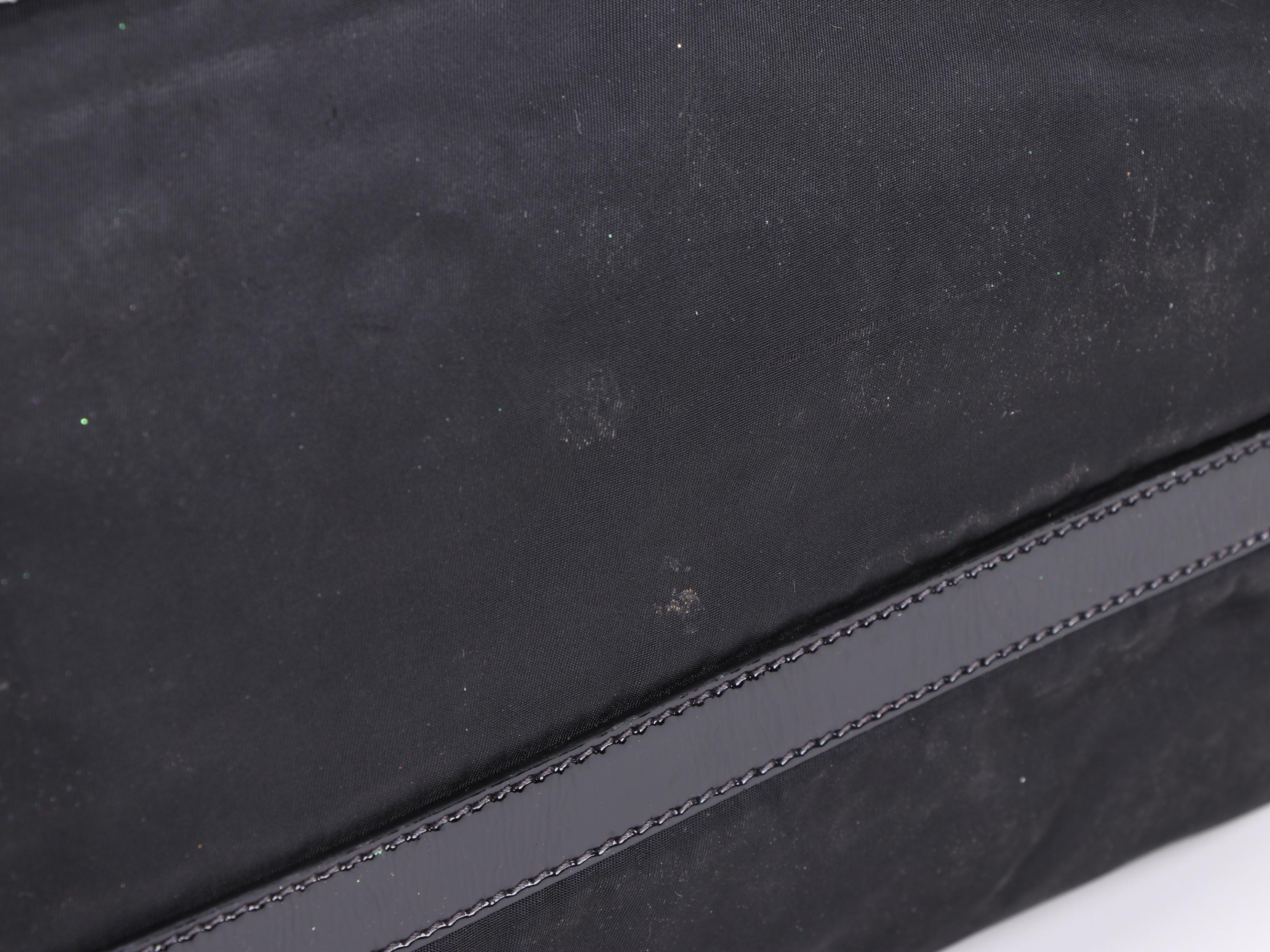 Prada Double Chain Black Tessuto Nylon Tote with Patent Leather Trim