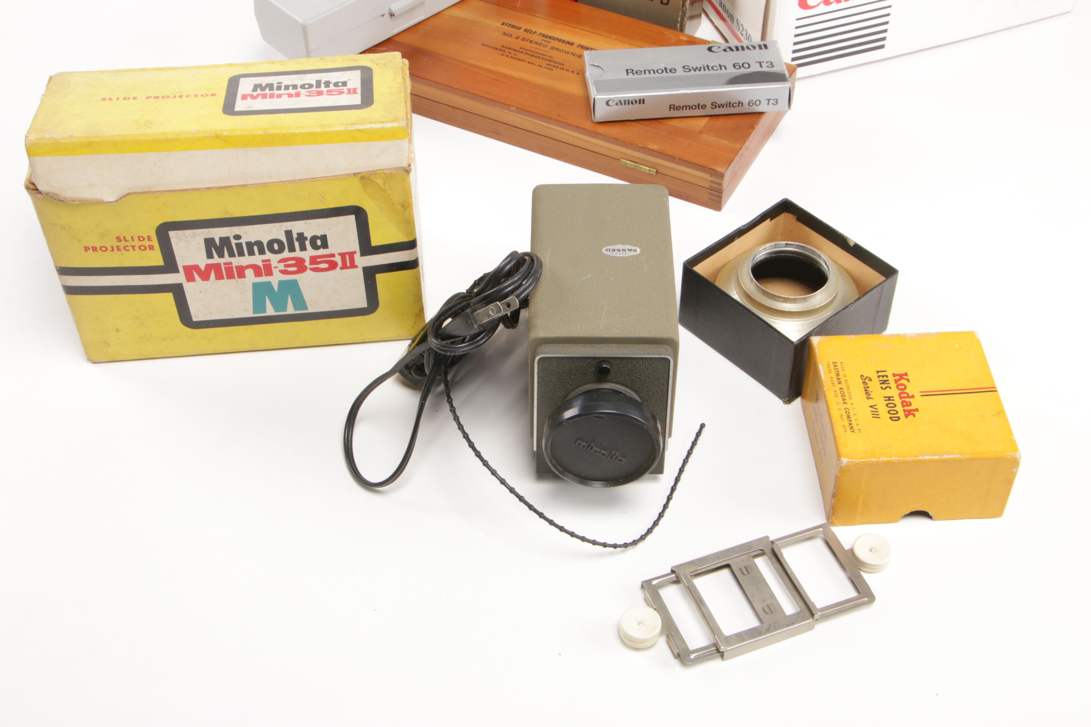 Minolta "Mini 35 II" Slide Projector with Canon Bellows Units, Mid-20th C.
