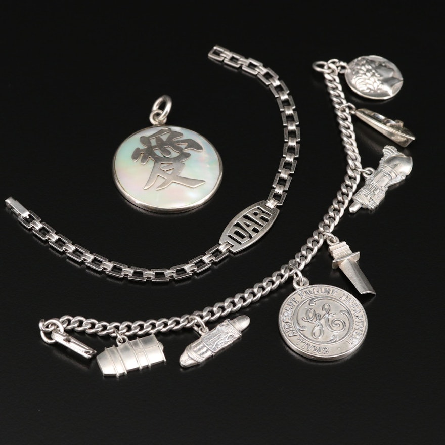 Post War Sterling Jewelry Including "Daughters of the Revolution" Bracelet