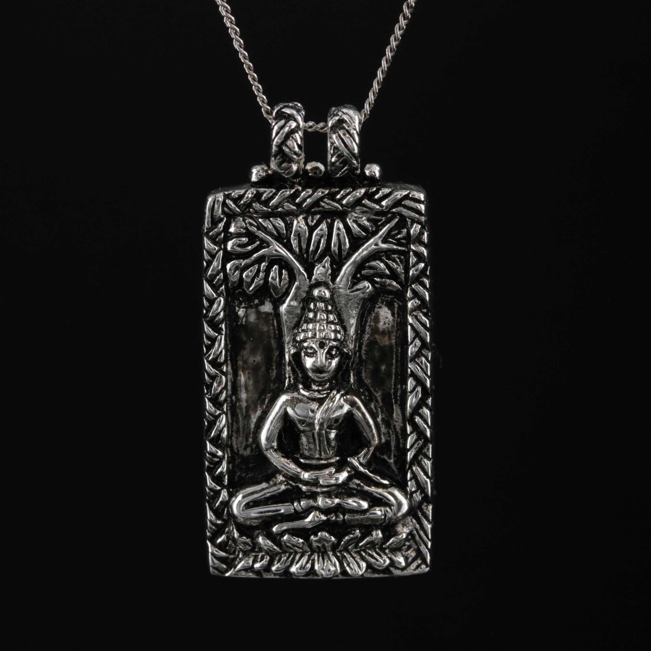 Sterling Silver "Buddha Under The Bodhi Tree" Pendant Necklace