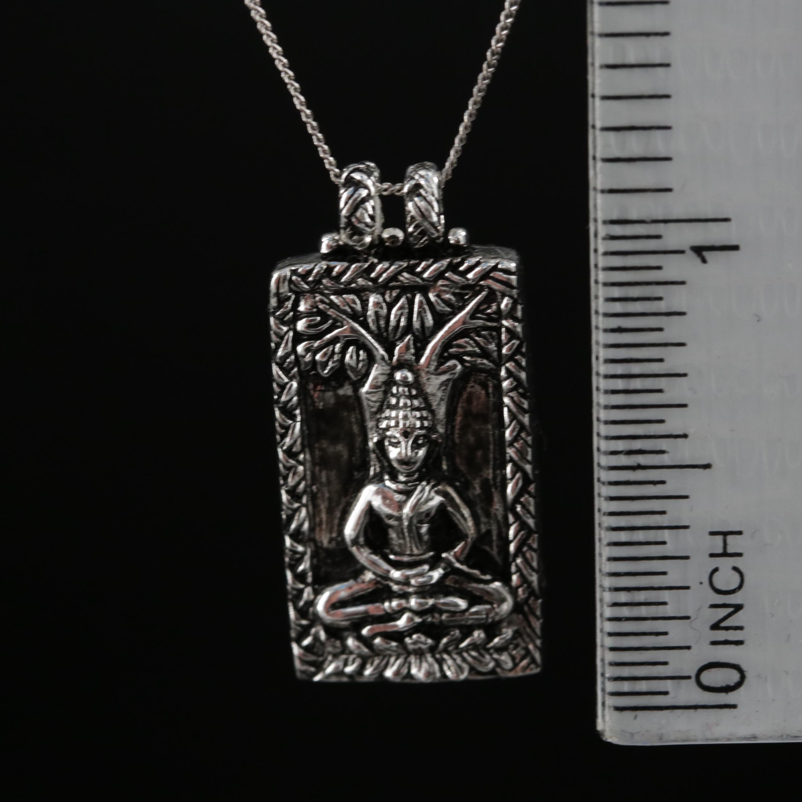 Sterling Silver "Buddha Under The Bodhi Tree" Pendant Necklace