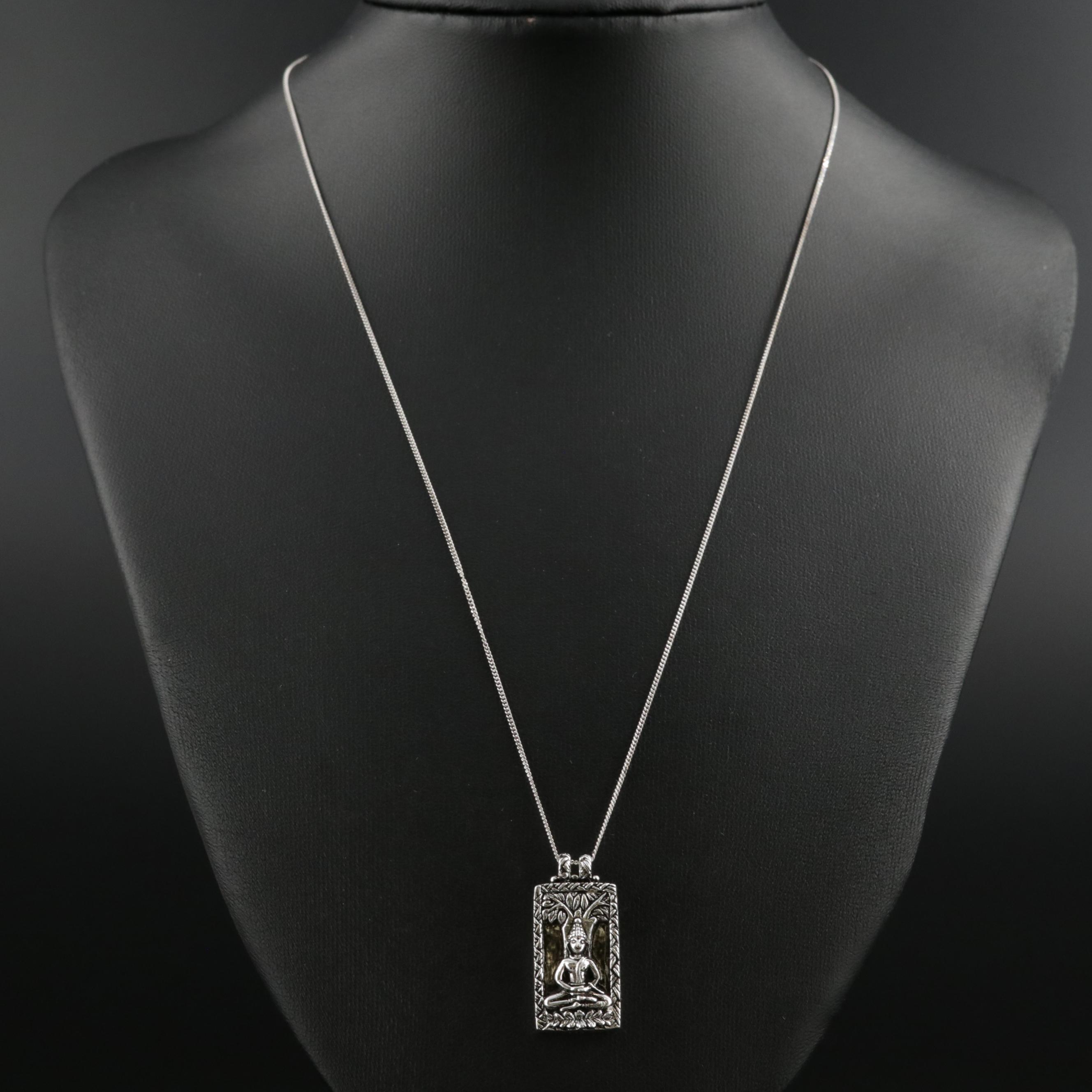Sterling Silver "Buddha Under The Bodhi Tree" Pendant Necklace