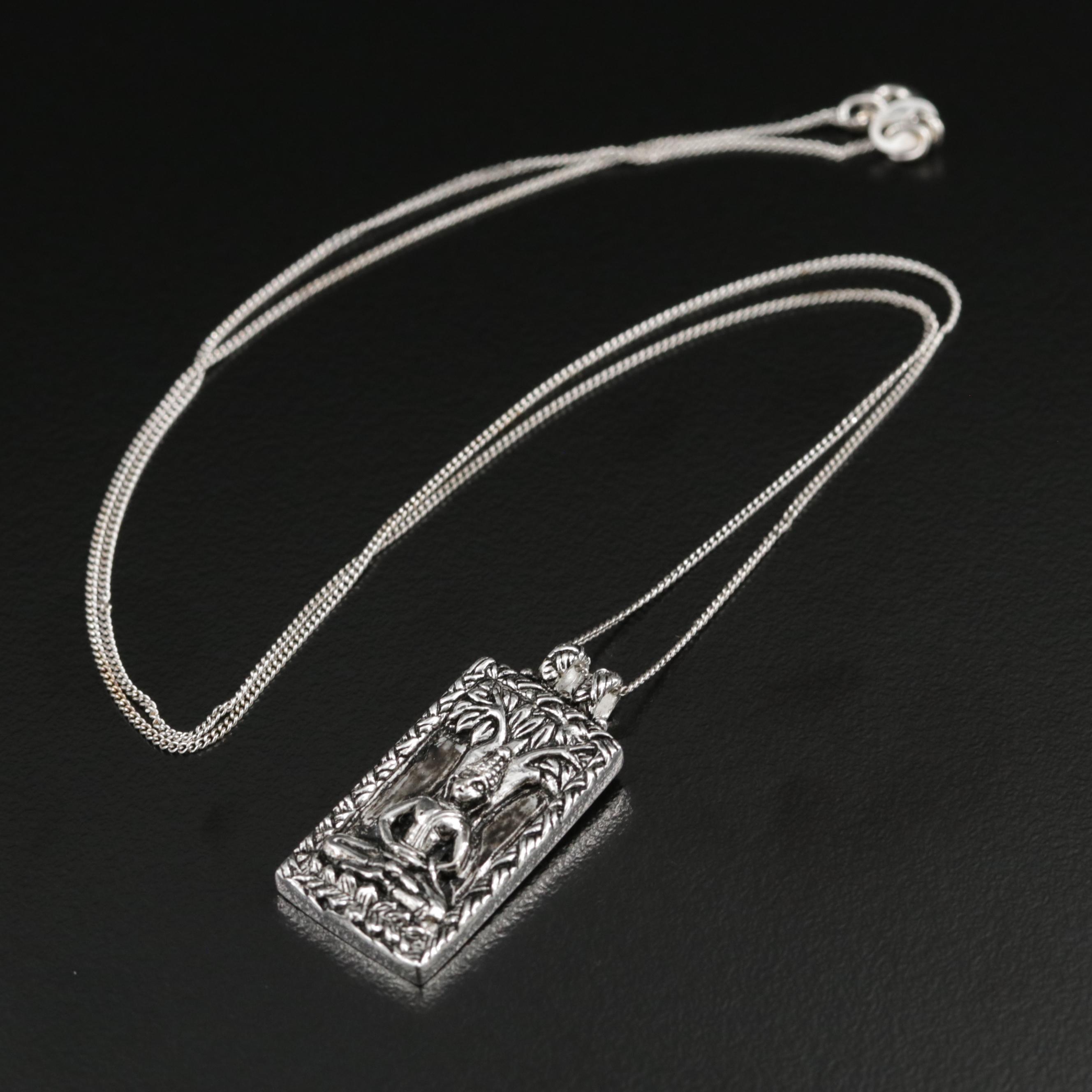 Sterling Silver "Buddha Under The Bodhi Tree" Pendant Necklace