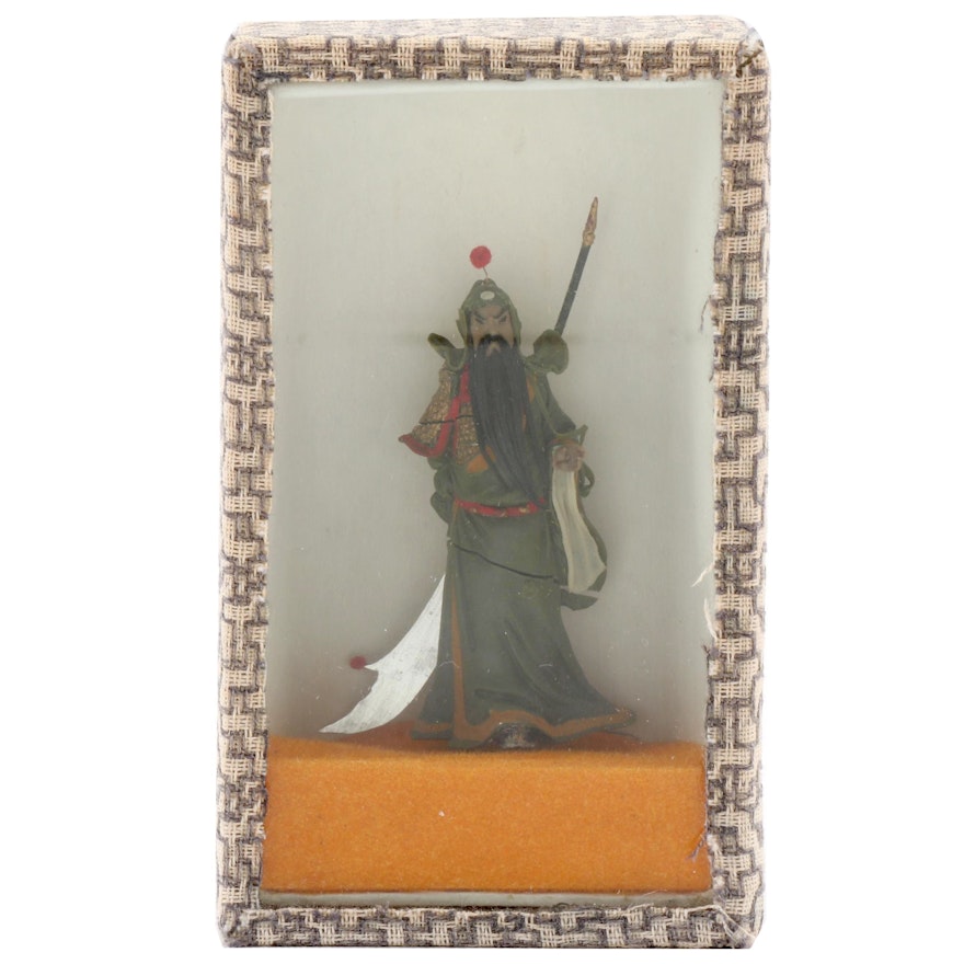 Chinese Guan Yu Figurine in Display Case