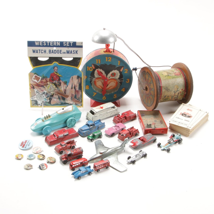 Diecast Cars, a "Western Set", Pinbacks and Toys