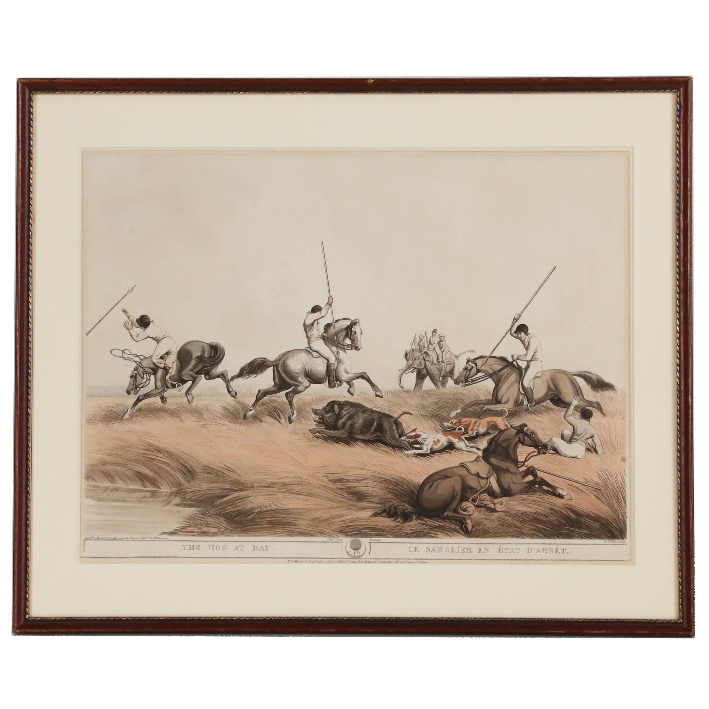 Lithograph with Stipple Engraving after Samuel Howitt "The Hog at Bay"