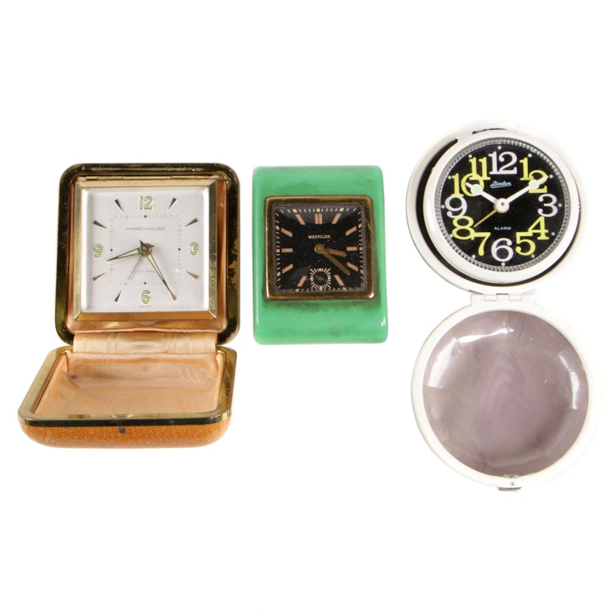 Westclox, Phinney-Walker and Linden Art Deco Traveling Alarm Clocks