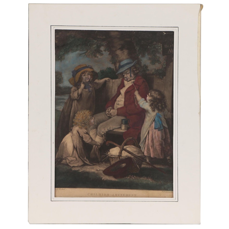 Hand-Colored Mezzotint Engraving after George Morland "Childish Amusement"