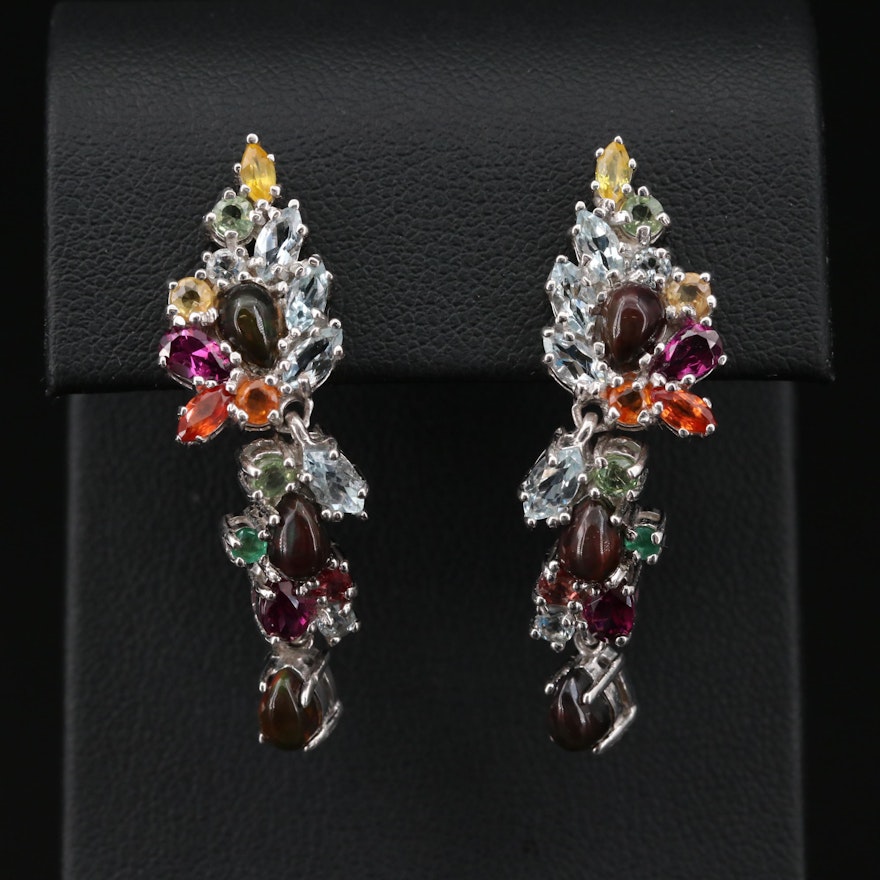 Sterling Silver Garnet, Sapphire and Opal Dangle Earrings