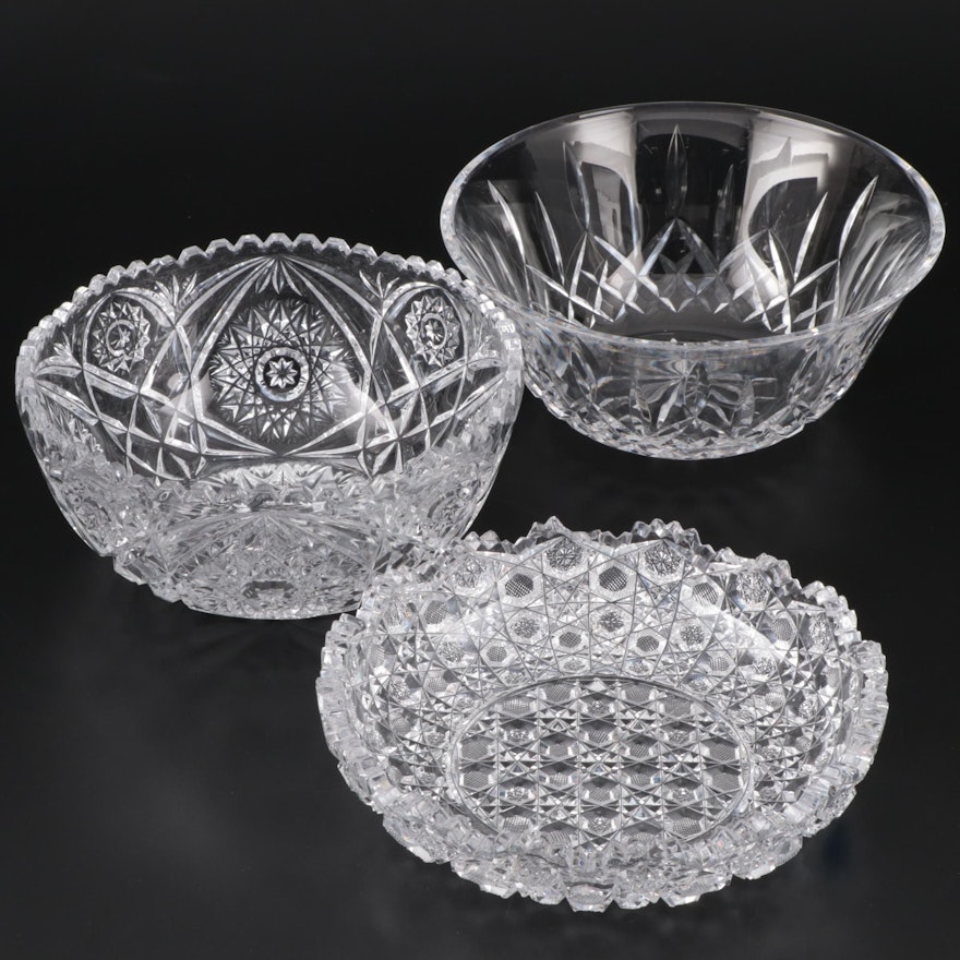 Waterford Crystal "Lismore" Bowl with American Brilliant Cut Glass Bowls