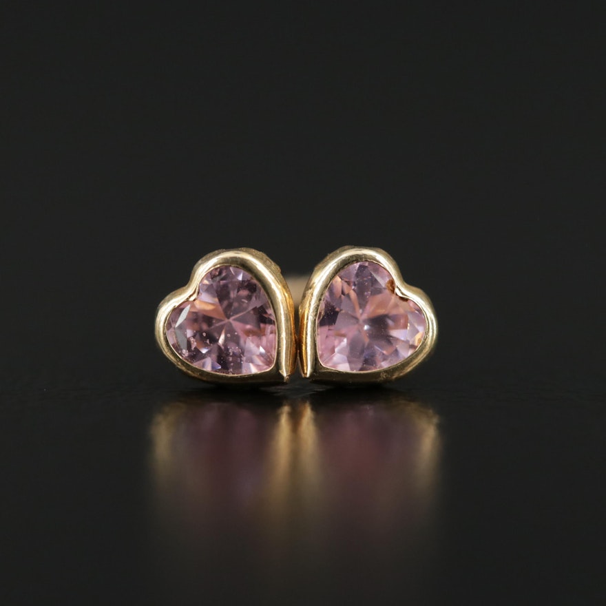 14K Gold Cubic Zirconia Heart Stud Earrings
