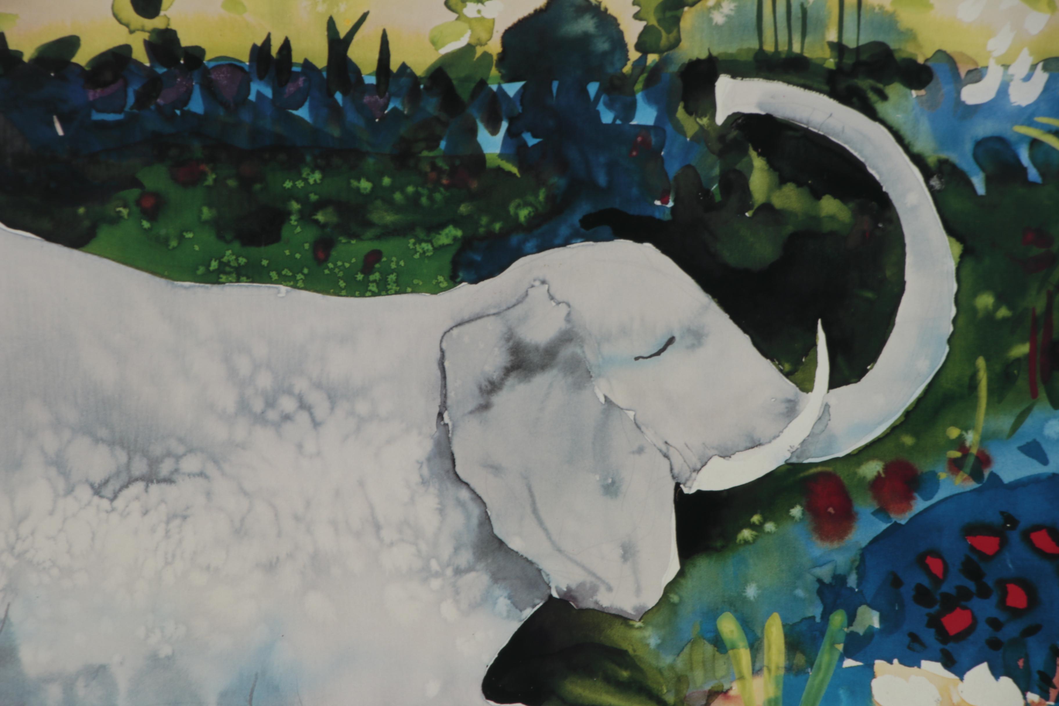 Offset Lithograph after Mike Smith "Elephant and Bird"