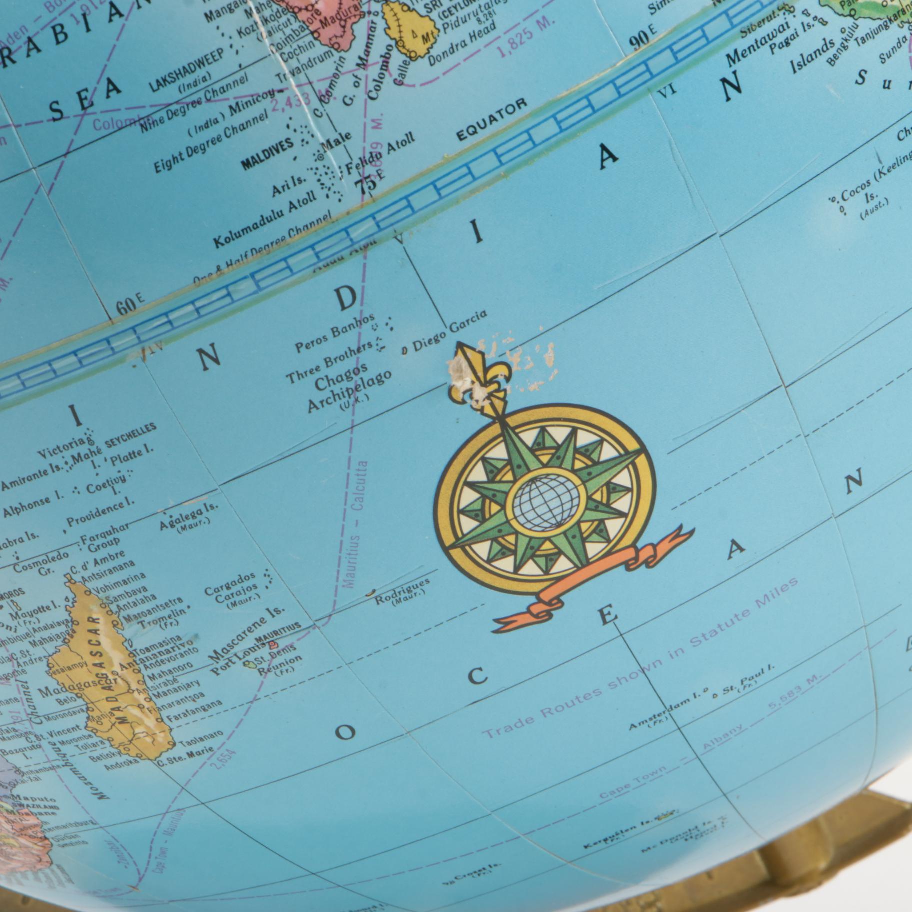 Cram's Imperial World Globe with Gold Finish Stand and Wooden Base