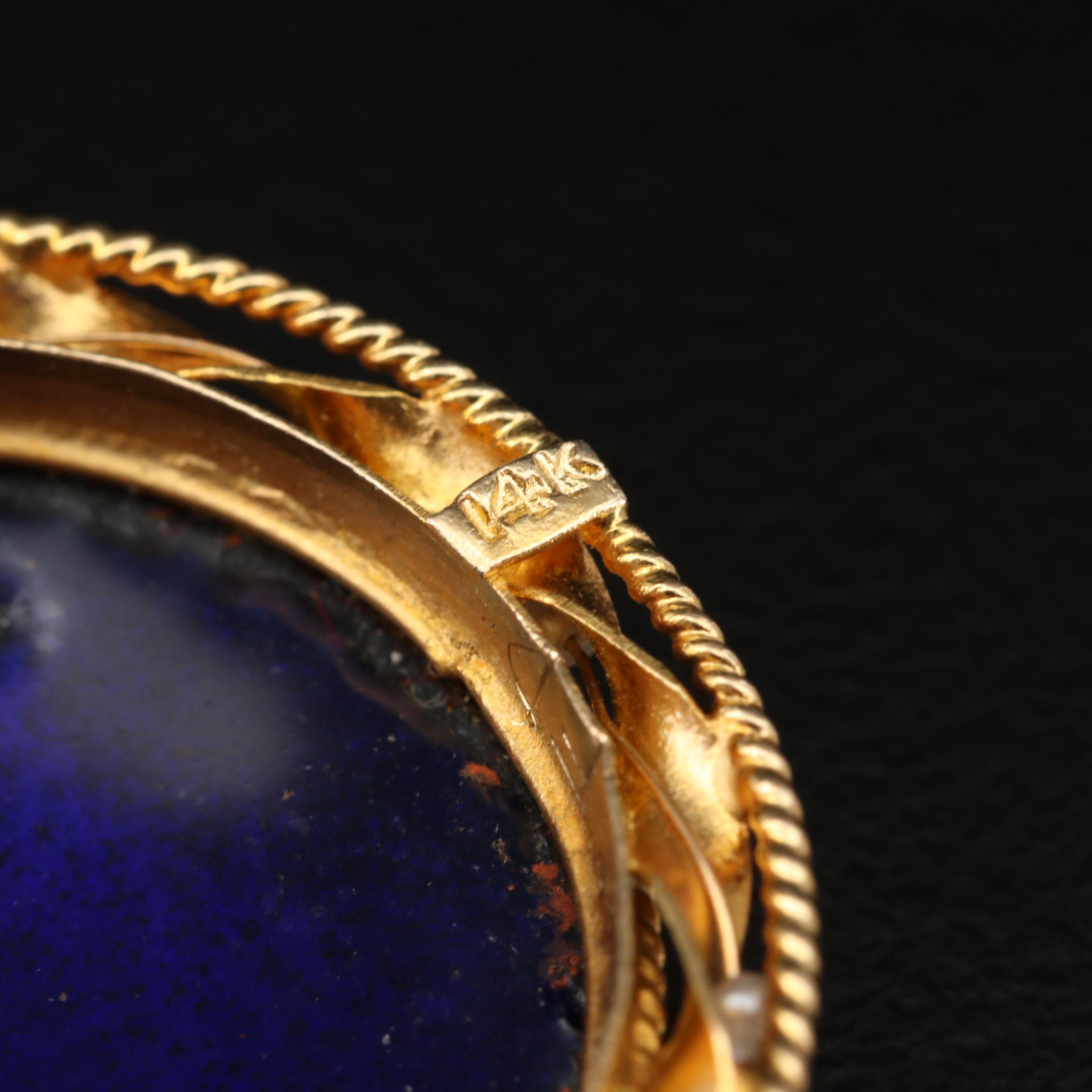 14K Gold Limoges Enamel and Seed Pearl Portrait Converter Brooch