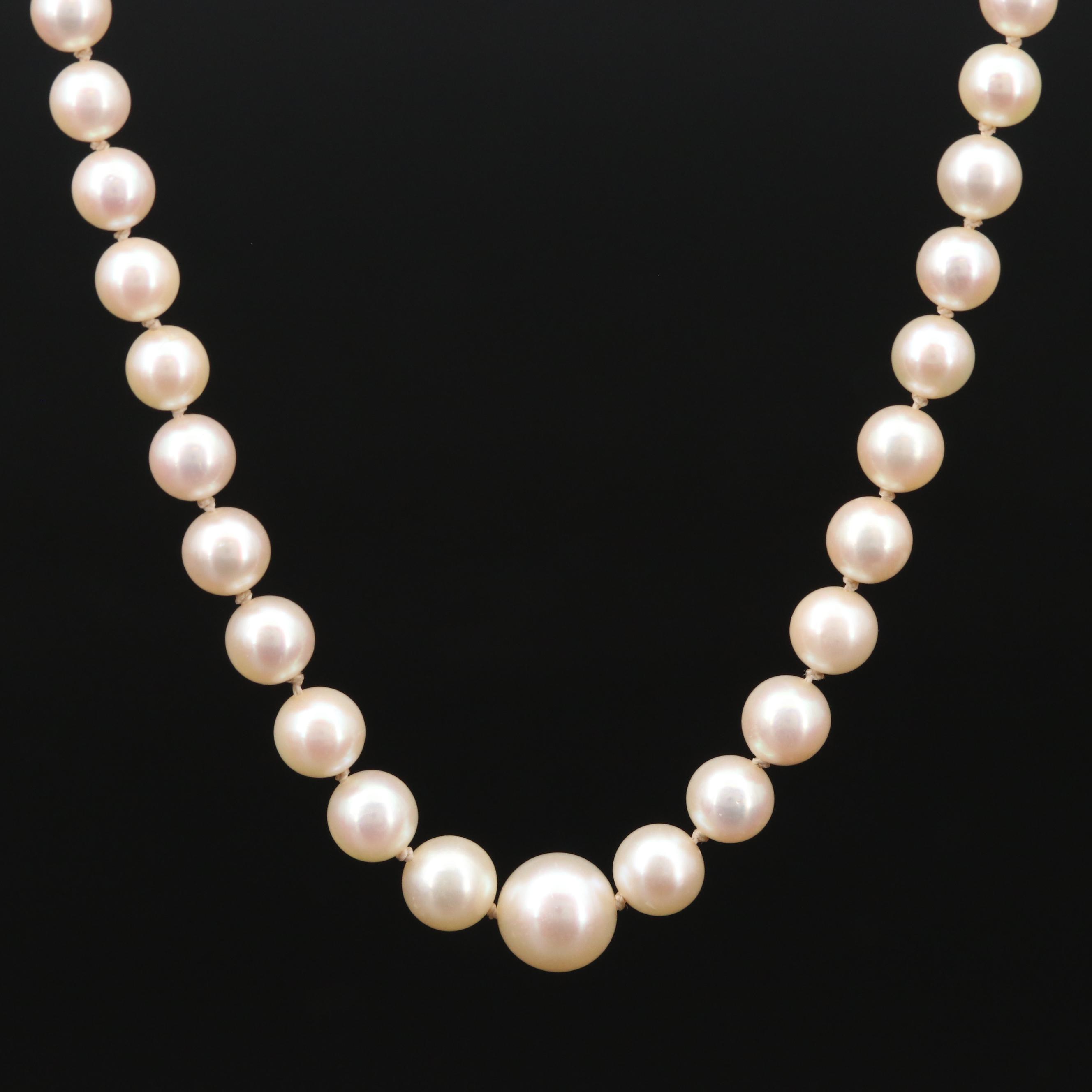 Vintage Mikimoto Graduated Cultured Pearl Strand Necklace with Sterling Clasp