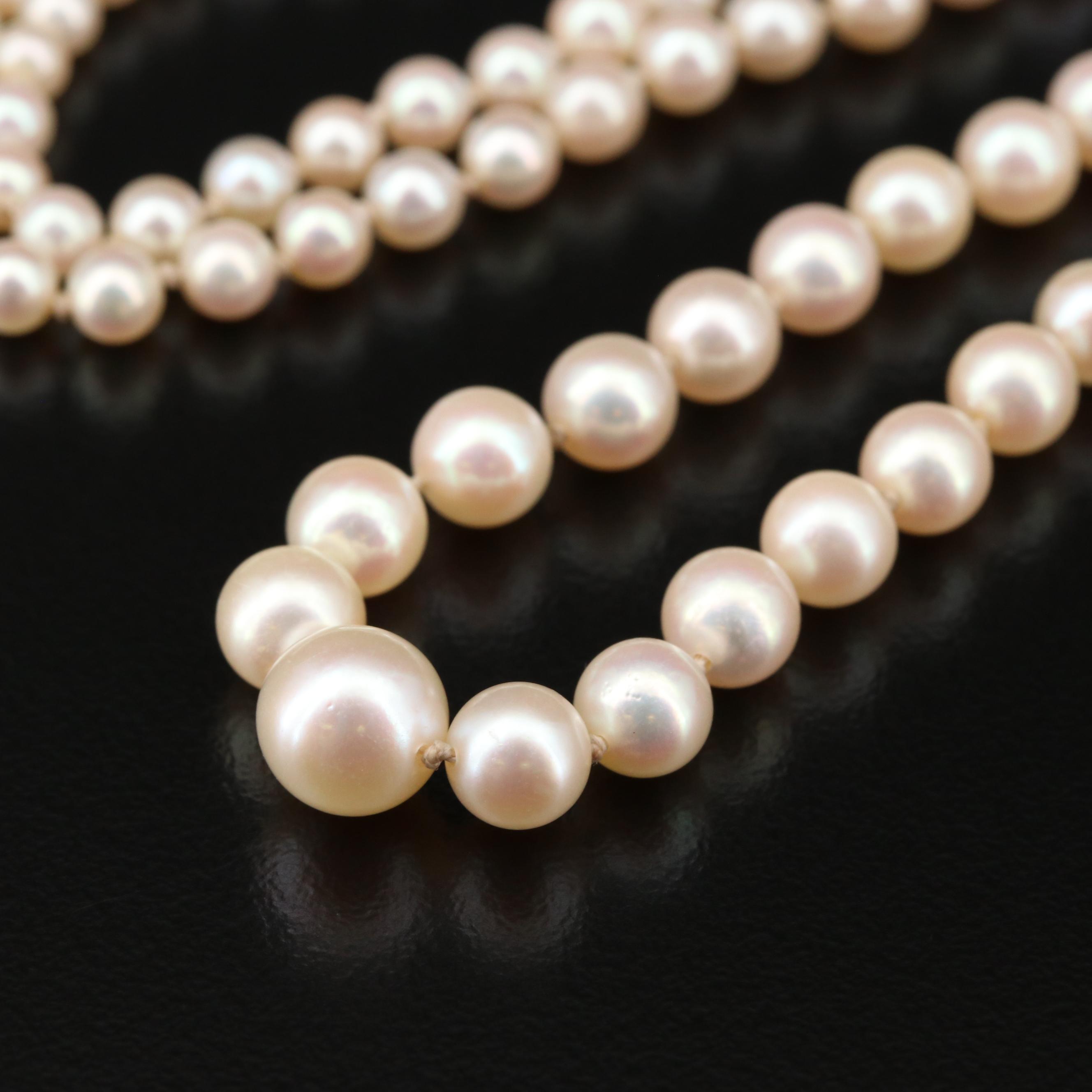 Vintage Mikimoto Graduated Cultured Pearl Strand Necklace with Sterling Clasp