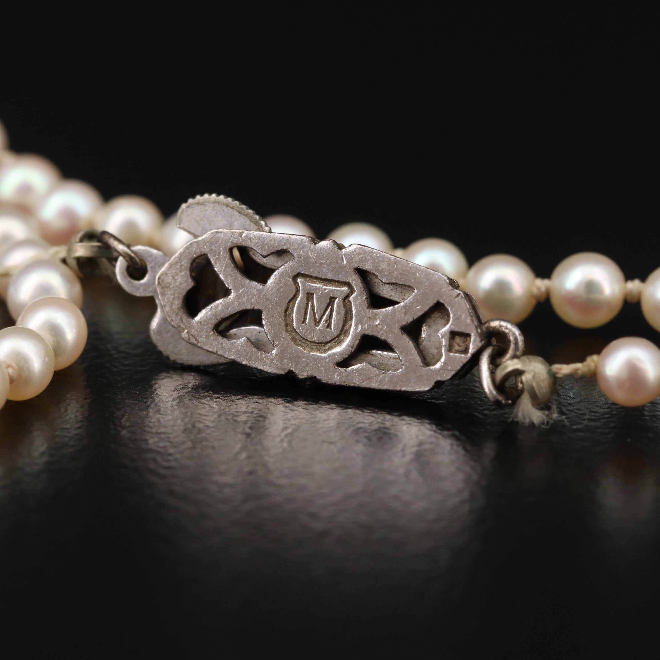 Vintage Mikimoto Graduated Cultured Pearl Strand Necklace with Sterling Clasp