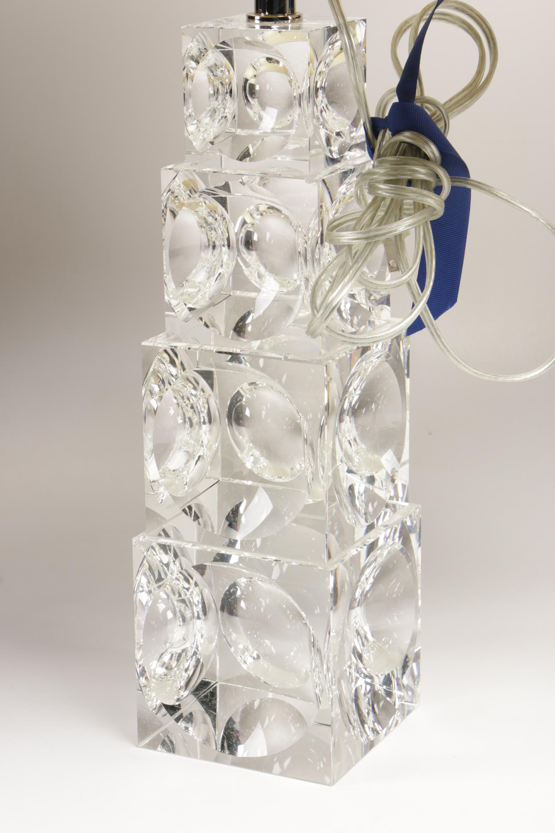 Simon Pearce Graduated Stacked Glass Cubes Table Lamp Pair