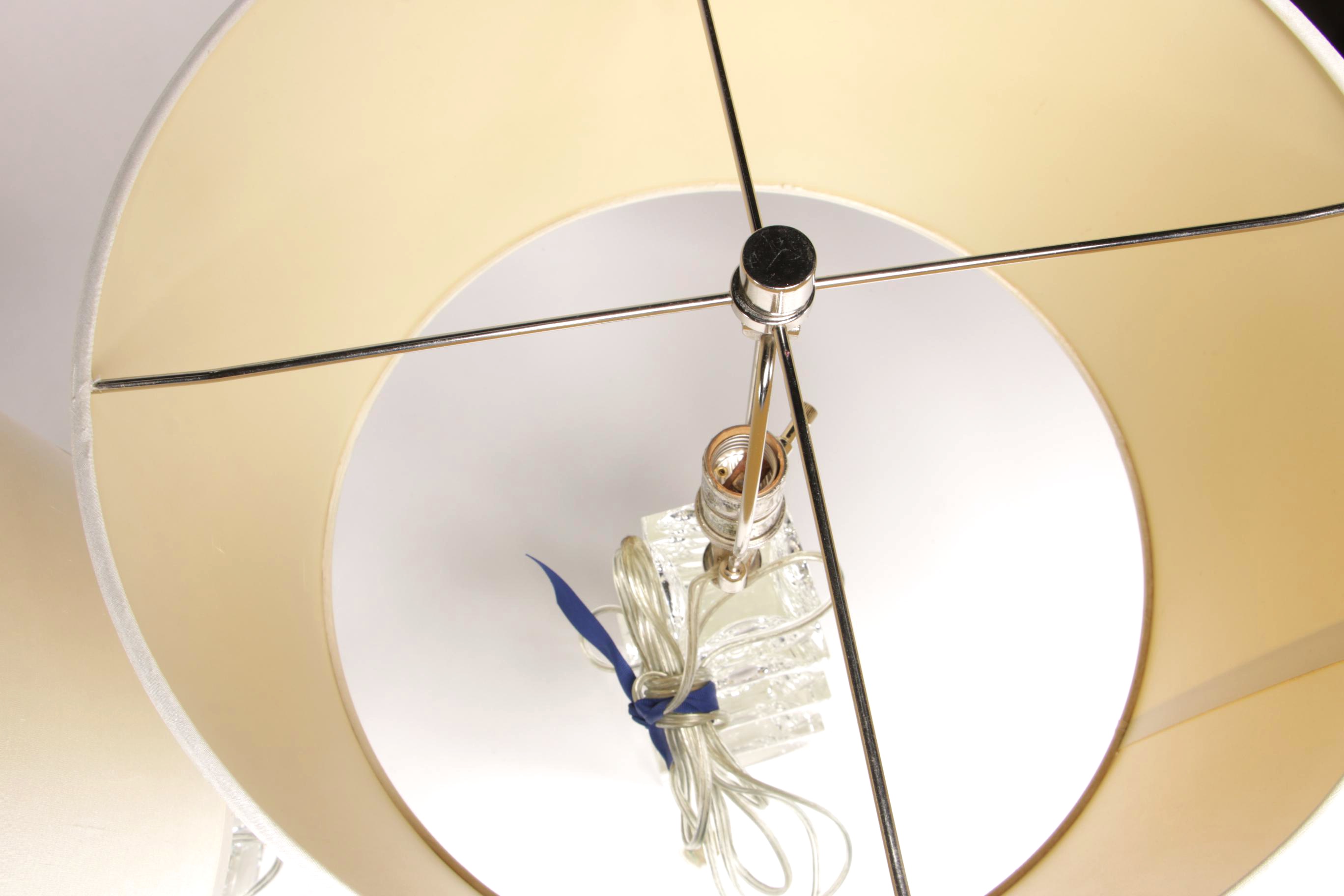 Simon Pearce Graduated Stacked Glass Cubes Table Lamp Pair