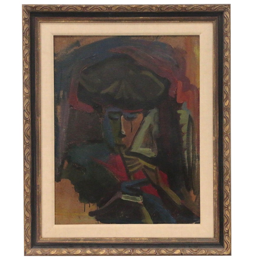 Abstract Oil Painting of Figure Playing Flute