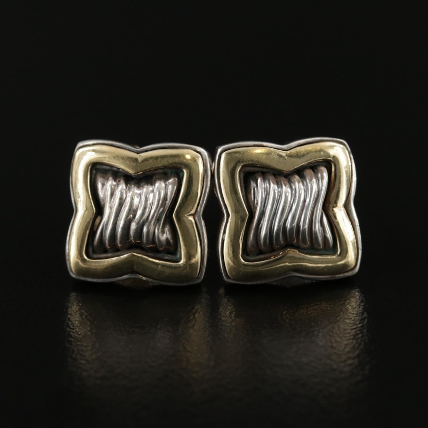David Yurman "Quatrefoil" Sterling Silver Earrings With 18K Gold Accents