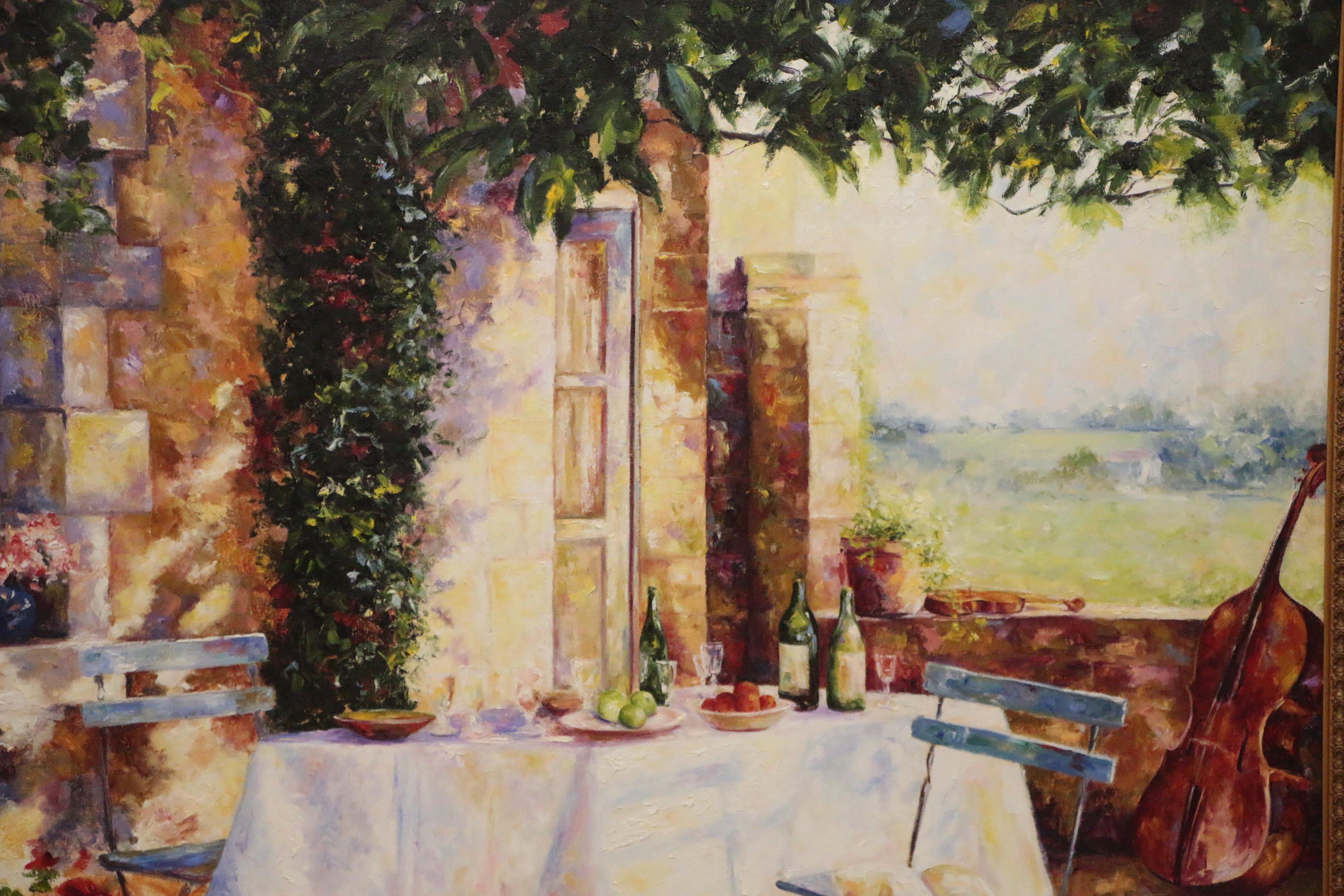 Michelle Puttmann Monumental Impressionistic Oil Painting of Terrace Scene