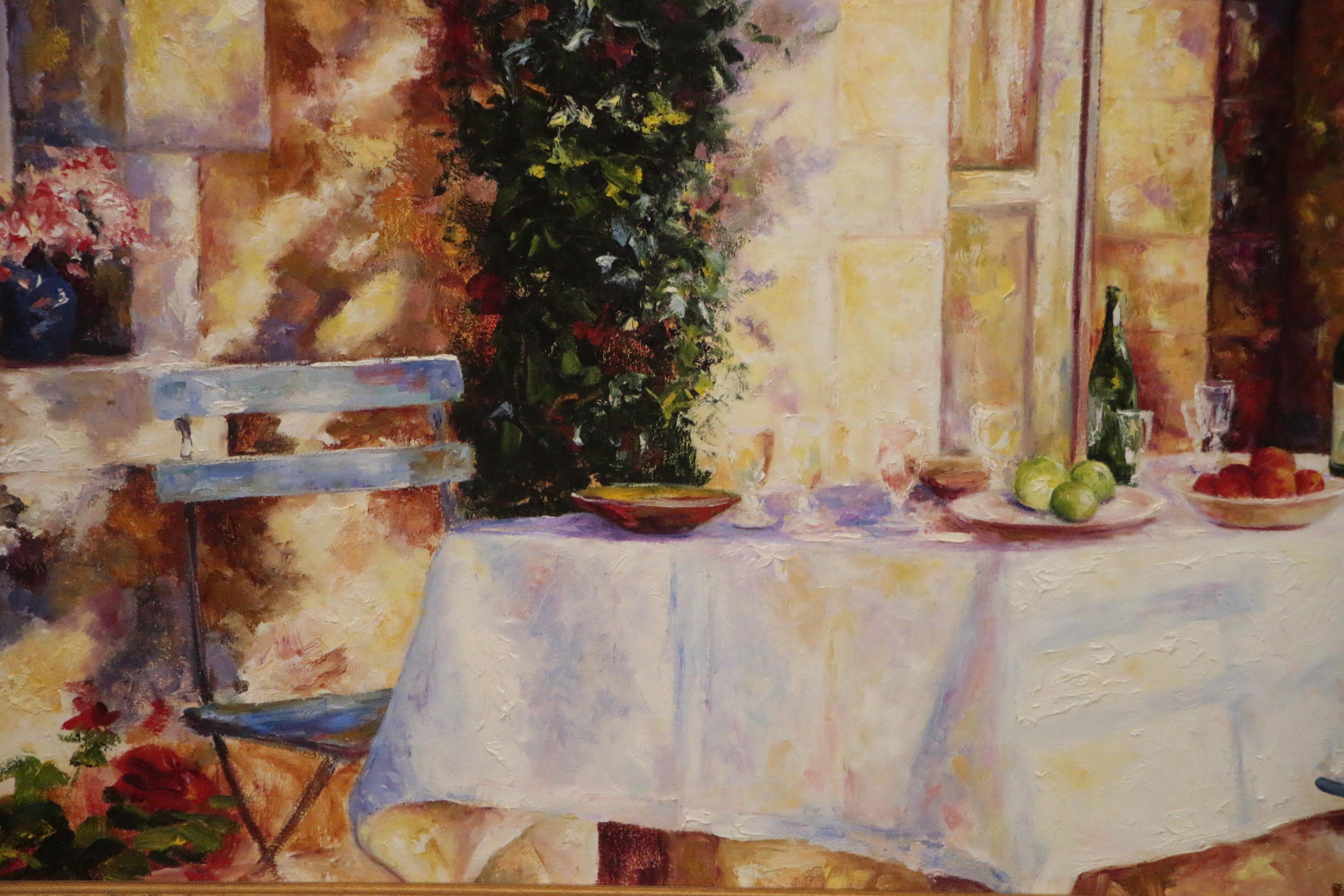 Michelle Puttmann Monumental Impressionistic Oil Painting of Terrace Scene