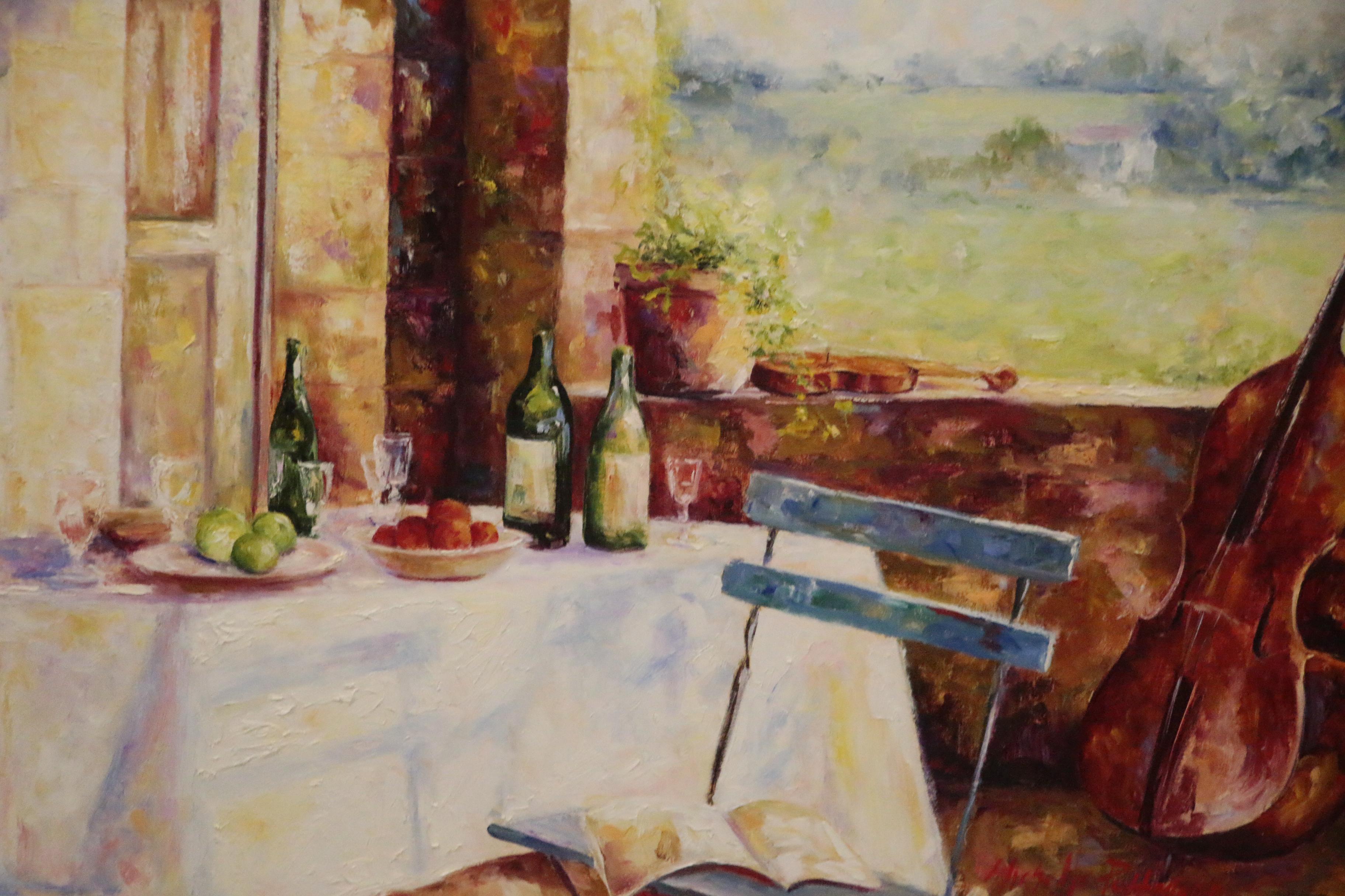 Michelle Puttmann Monumental Impressionistic Oil Painting of Terrace Scene