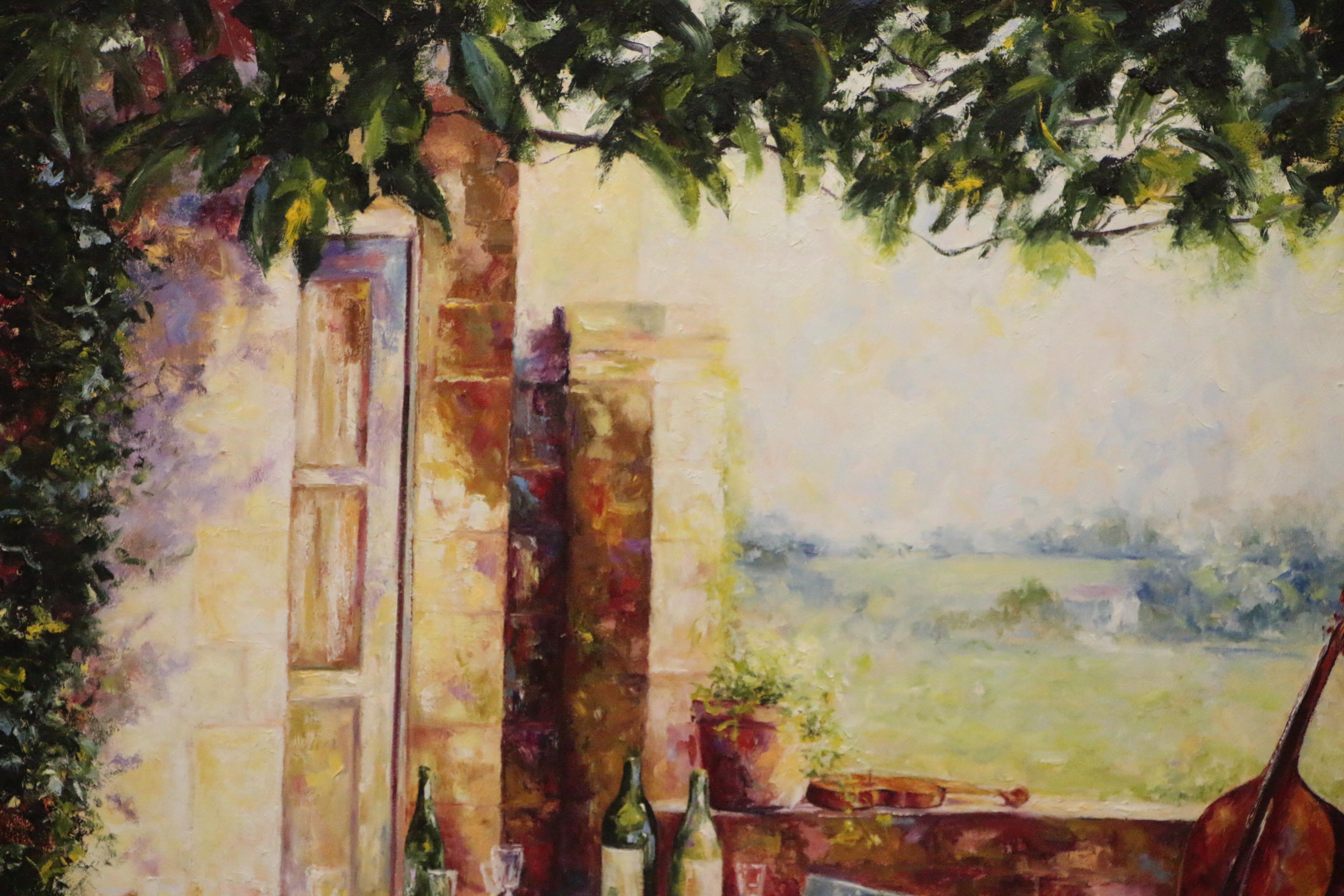 Michelle Puttmann Monumental Impressionistic Oil Painting of Terrace Scene