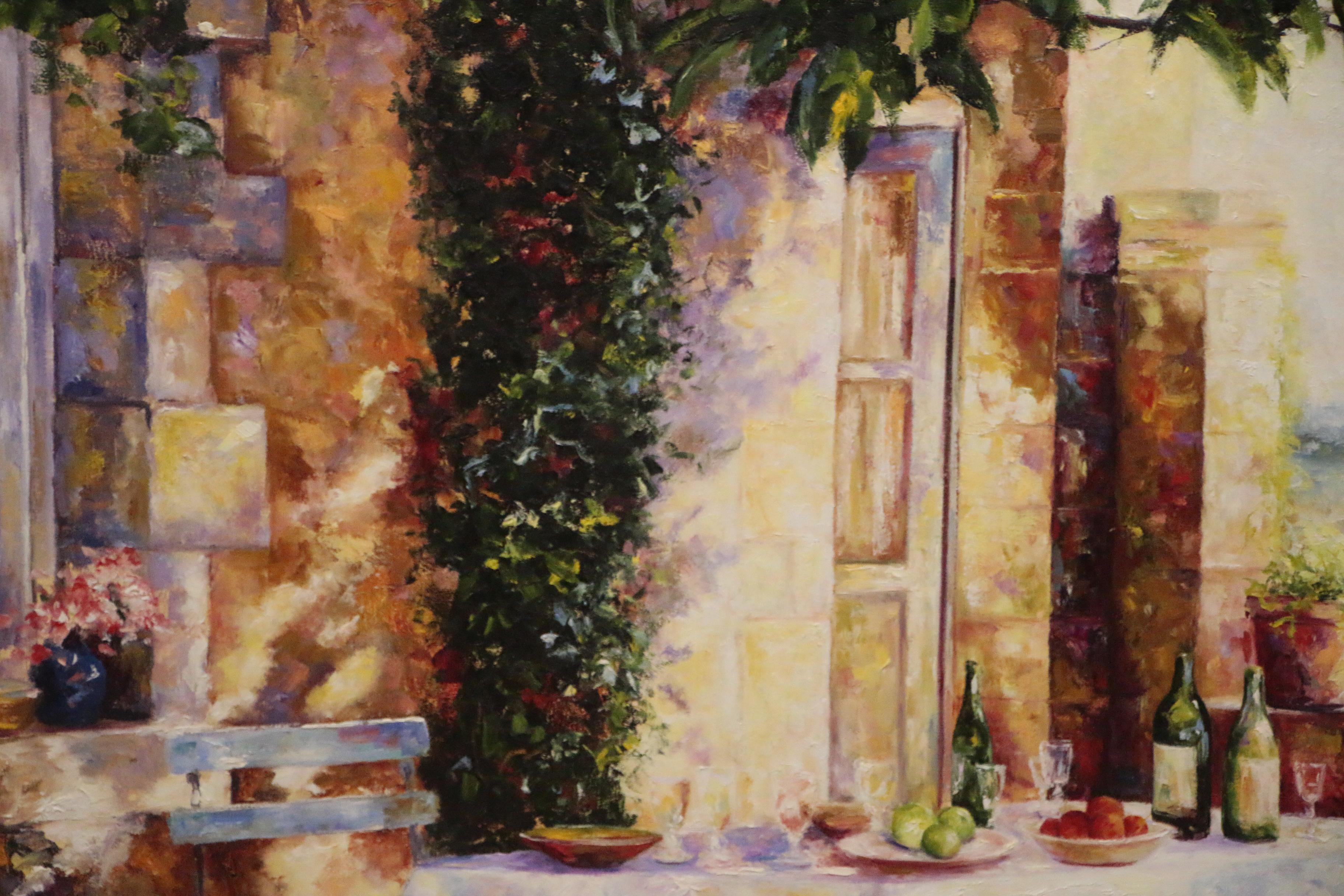 Michelle Puttmann Monumental Impressionistic Oil Painting of Terrace Scene