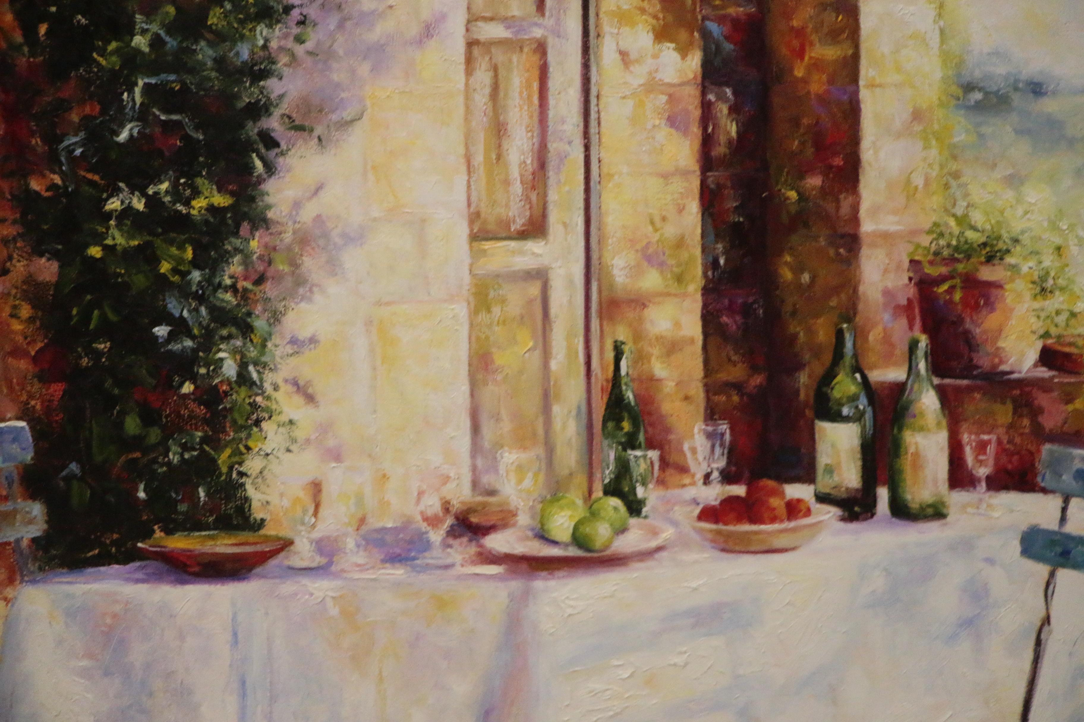 Michelle Puttmann Monumental Impressionistic Oil Painting of Terrace Scene