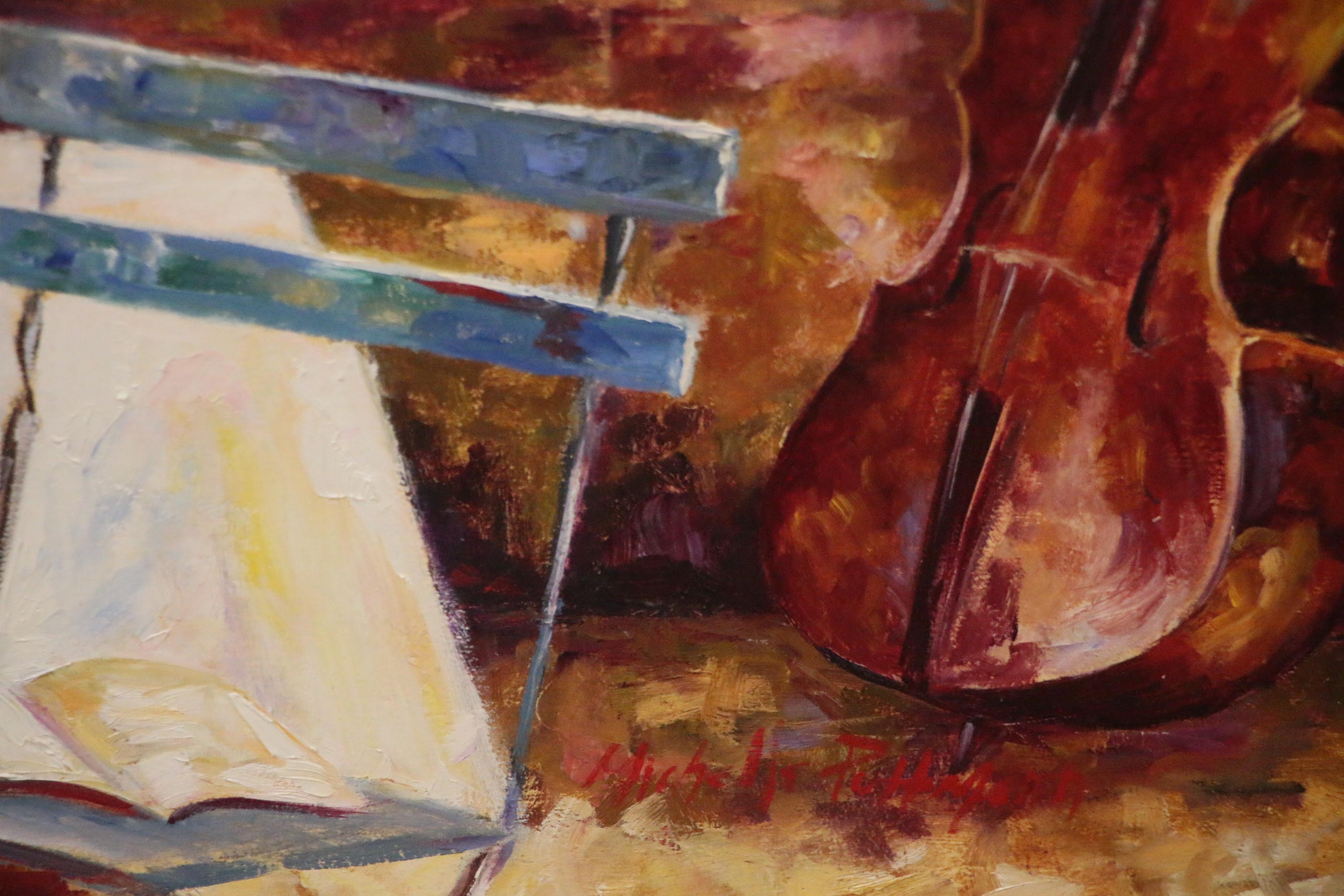 Michelle Puttmann Monumental Impressionistic Oil Painting of Terrace Scene