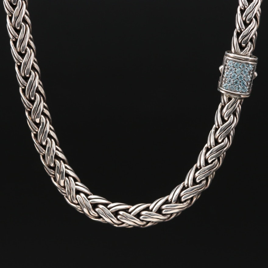 John Hardy Sterling Silver and Blue Topaz Chain Necklace