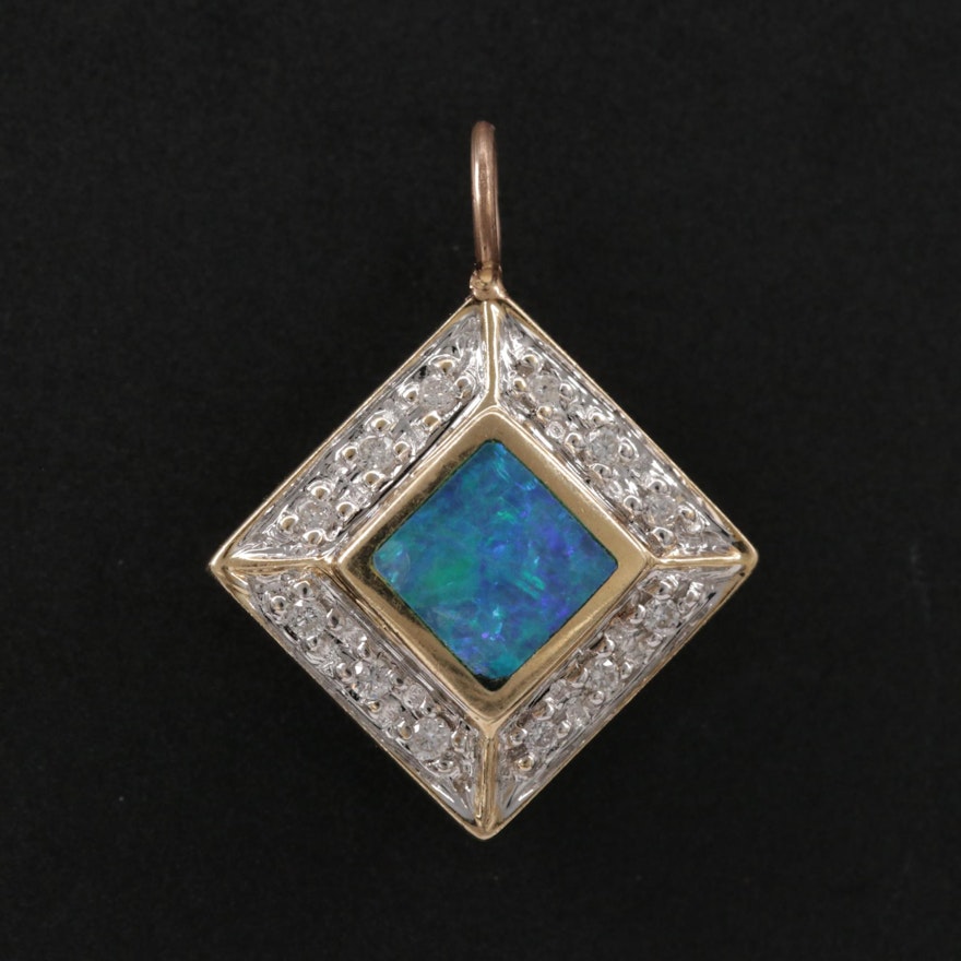 14K Opal and Diamond Pendant