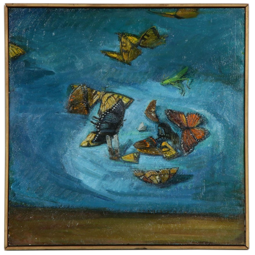 Oil Painting of Butterflies and Grasshoppers
