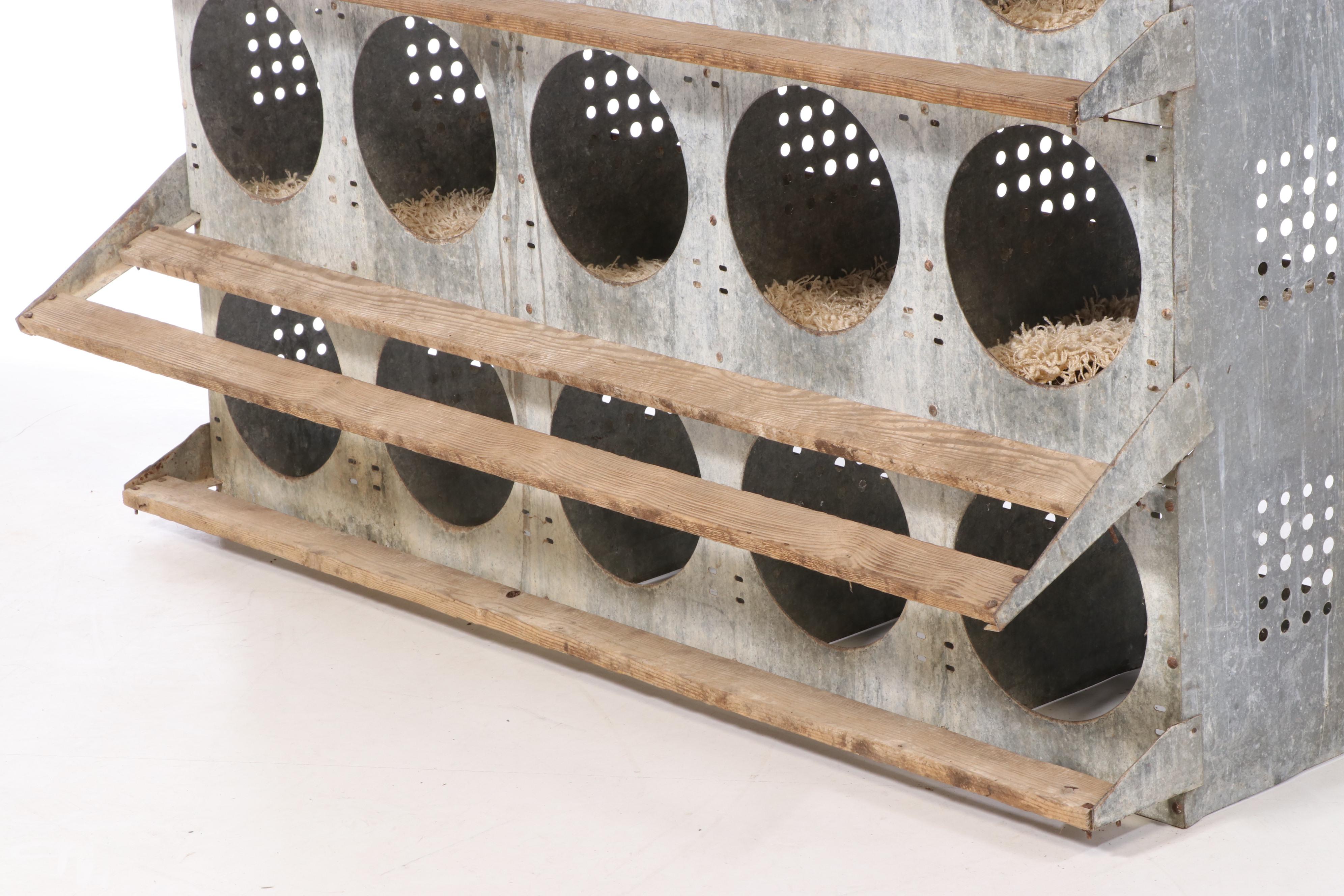 Large Sheet Metal and Wood Slat Fifteen-Hole Chicken Nesting Box
